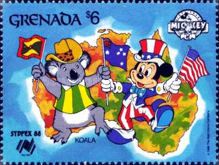 Mickey Mouse and Koala on map of Australia