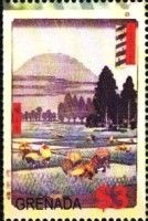 Women transplanting rice in late spring rain, by Hiroshige