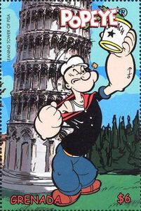 Popeye at Leaning Tower in Pisa, Italy