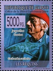 Jacques Cousteau and White Shark (Carcharodon carcharias)