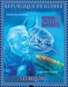 Jacques Cousteau and White Shark (Carcharodon carcharias)