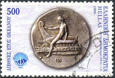 Apollo seated at a ship's bow