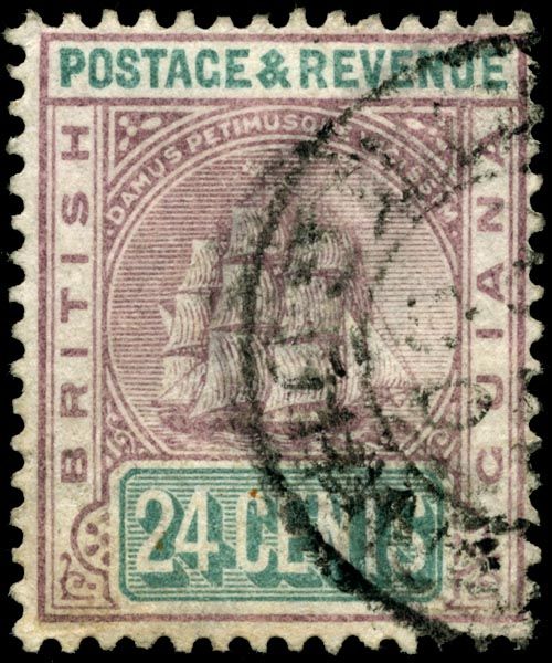Overprint in red on British Guiana fiscal stamp