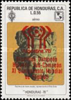 Sculptures of the Mayan culture-red overprinted