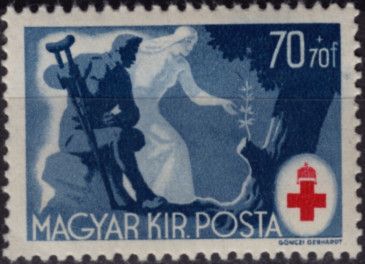 Red Cross nurse caring for a disabled