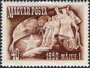 Labourers with flag; star