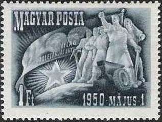 Labourers with flag; star