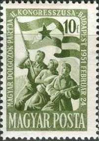Worker, farmer's wife ans soldier with party flag