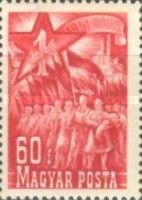 March of workers with flags