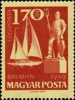 Sailing boat "Saturnus" and fishermen statue