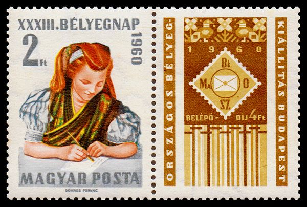 33rd Stamp Day - Writing Woman in Folk Costume