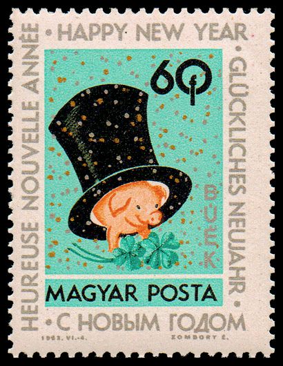 Top hat, pig and clover