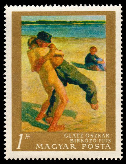 Wrestling boys by Oszkár Glatz