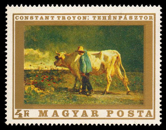 The Cowherd by Constant Troyon, Cattle (Bos taurus)