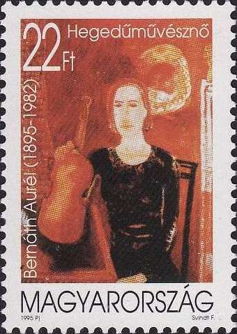 Woman with a violin by Aurél Bernáth