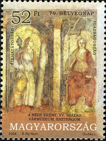 79th Stamp Day - The Four Virtues, Frescos from Esztergom