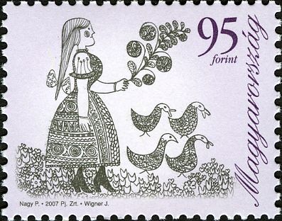 Girl with flowers and birds