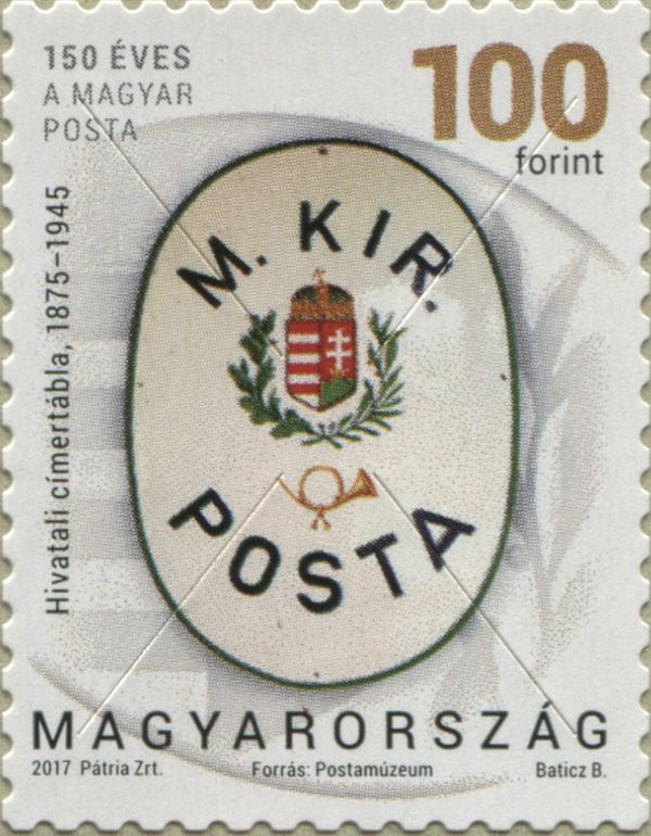 Post office sign with the arms of Hungary