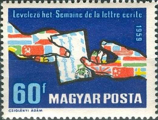 Two hands with national flags holding a letter