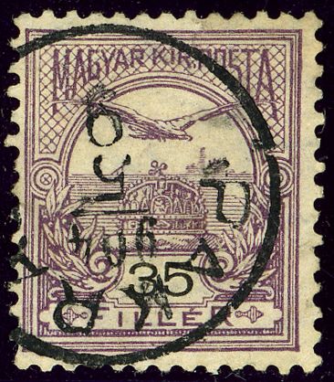 Mythical bird Turul flying over Crown of St. Stephen