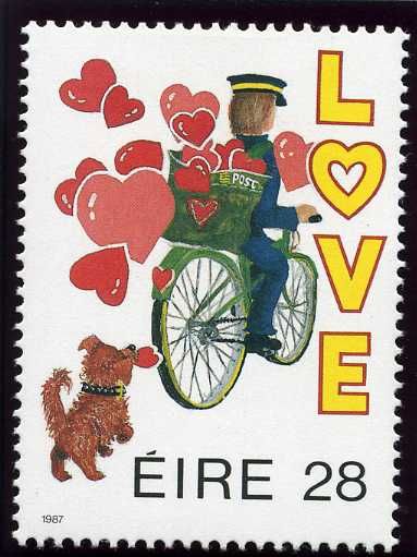 "Postman on Bicycle delivering Hearts" (Brigid Teehan)