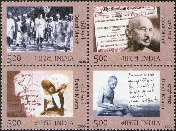Gandhi Picking up Salt and Map Showing Route