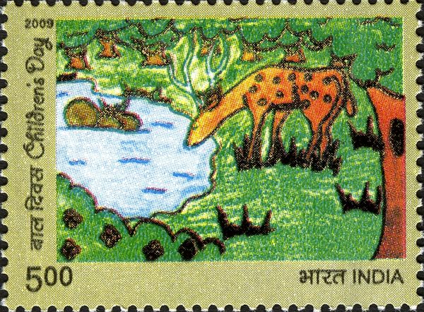 "Deer Drinking from Forest Pool"