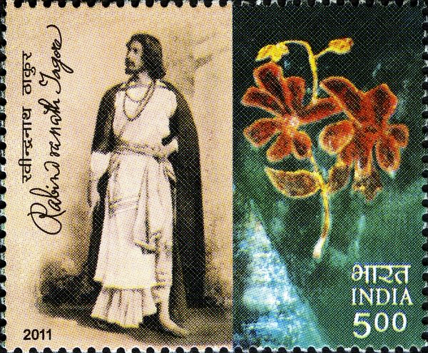 Rabindranath Tagore as Young Man and Painting of Flowers