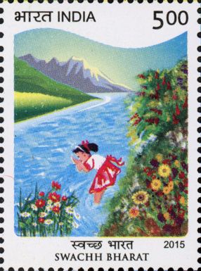 Girl Drinking from River and Flowers