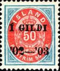50 aur red/blue w/ black overprint