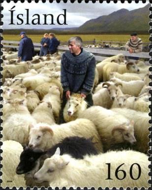 Shepherds and sheep in pen