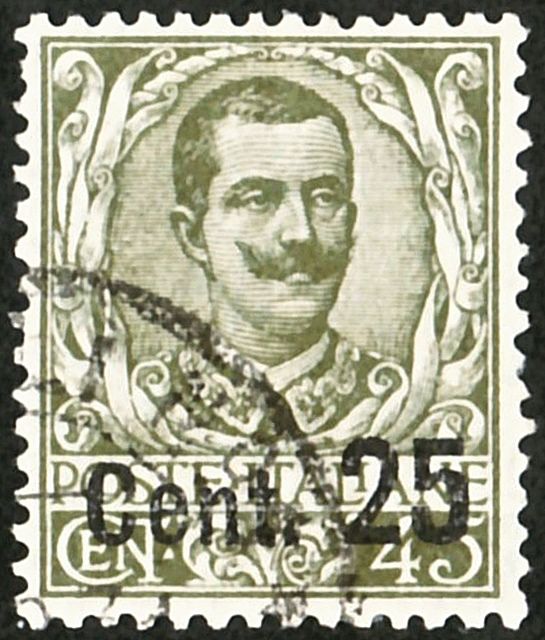 Vittorio Emanuele III with Floral Ornaments, overprinted