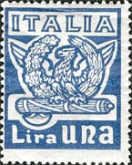 Eagle resting on bundles and a crown of oak leaves and laure