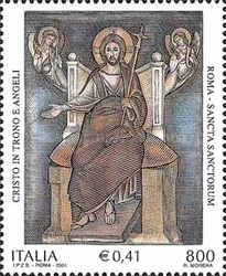 Enthroned Christ with Angels, (painting on wood)