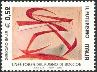 Painting "Linee-forza del pugno di Boccioni", by Giacomo Bal