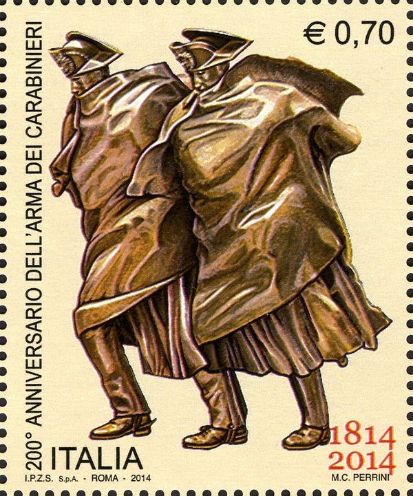 Carabinieri Patrol in the Storm, sculpture A.Berti