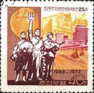 Peasants, workers, soldiers in front of apartment block