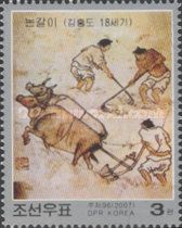 Paintings with job motifs by Kim Hong-do - Farmer ploughing