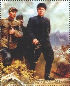 Kim Il Sung with two officers
