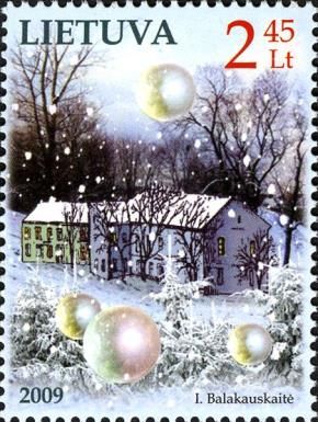 Christmas - Baubles and Houses in Snow