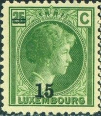 Grand Duchess Charlotte facing Right (Surcharge 15c on 25c)