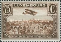 Biplane over Luxembourg City (1 Fr. red)