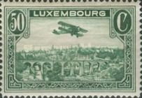 Biplane over Luxembourg City (50c green)