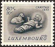 Christ Child and Lamb at "Christmas Day" (Background grey)