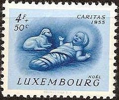 Christ Child and Lamb at "Christmas Day" (Background blue)