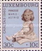 Princess Marie-Astrid seated on Cushion (Background blue)
