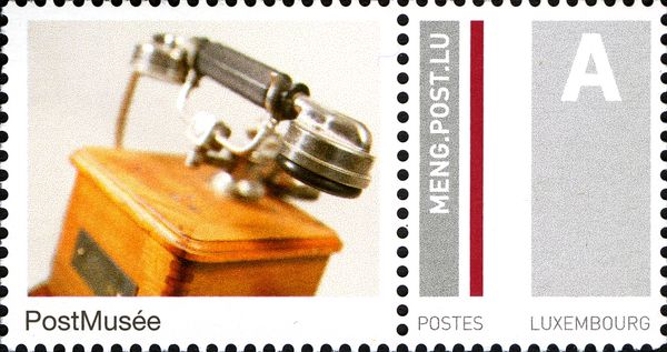 Label with Antique Telephone, Stamp with Red Line