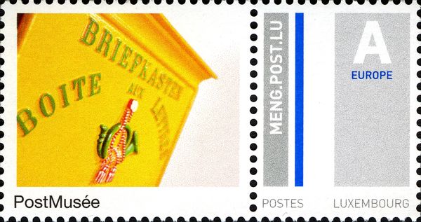 Label with Mailbox, Stamp with Blue Line
