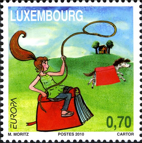 Girl riding Book lassoing a Horse as Book