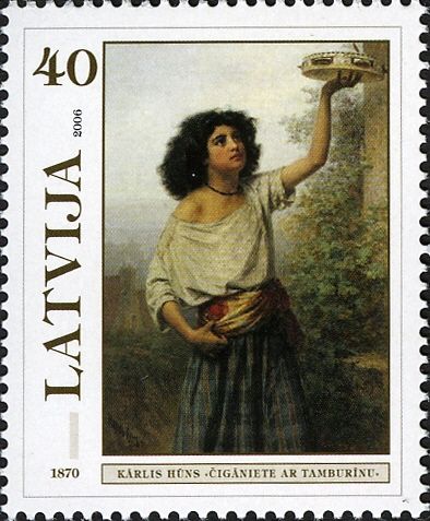 Gypsy Woman with a Tambourine by Kārlis Hūns (1870)